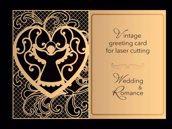 Шаблон лазерной резки. Приглашение на свадьбу, поздравительная открытка, обложка романтического меню в ресторане. Нежный узор с кудряшками. Вектор . — стоковый вектор