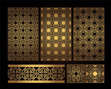 Lazer kesme ahşap dekoratif paneller bir dizi. İç Dekorasyon, bölümleri, duvarlar, arka planlar oluşturmak için desen.