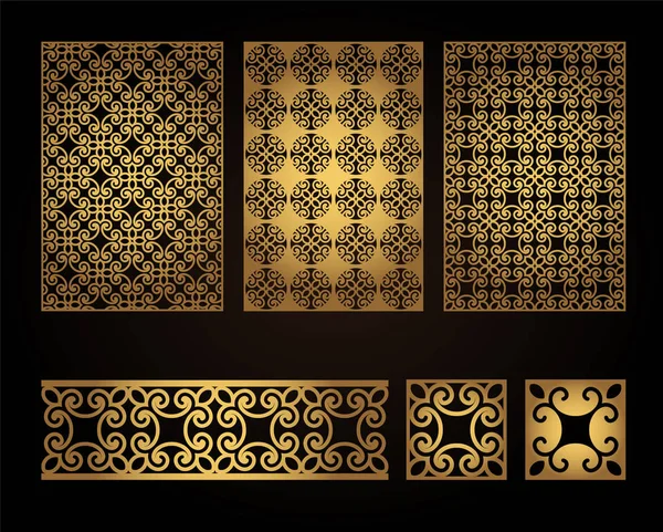Un ensemble de panneaux décoratifs pour la découpe laser du bois. Motif pour créer des décorations intérieures, cloisons, murs, arrière-plans . — Image vectorielle