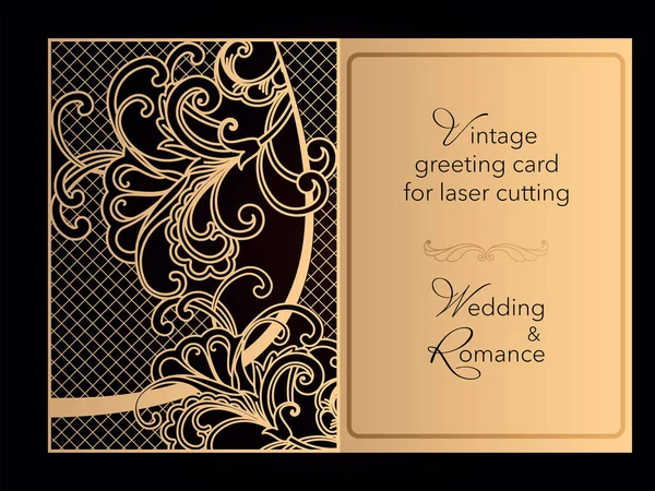 Lazer kesme Ajur şablonu. Düğün davetiye, tebrik kartı, bir restoranda romantik bir menü için kapak. Hassas deseni ile curlicues. Vektör. — Stok Vektör