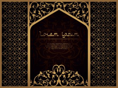 Lazer kesim için Arap çiçek çerçeve. Sayfa şablonu için menü, tebrik kartı, Restoran, düğün davetiyesi. İslami iç için interroom bölümü. Ramazan Kareem kapak, Mübarek Ramazan oyulmuş