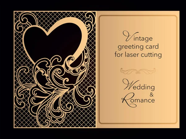 Πρότυπο διάτρητο κοπής λέιζερ. Γάμος πρόσκληση, ευχετήριες κάρτες, κάλυψη για ένα ρομαντικό μενού σε ένα εστιατόριο. Λεπτή μοτίβο με curlicues. Διάνυσμα. — Διανυσματικό Αρχείο