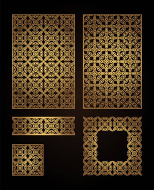 Lazer kesme ahşap dekoratif paneller bir dizi. İç Dekorasyon, bölümleri, duvarlar, arka planlar oluşturmak için desen.