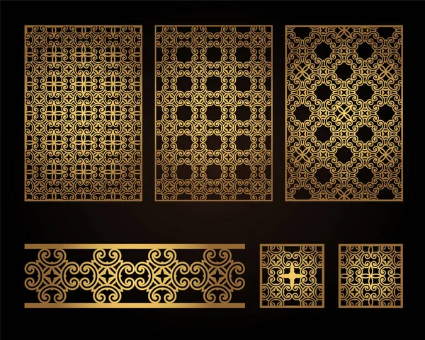 Набор декоративных панелей для лазерной резки древесины. Шаблон для создания декораций интерьера, перегородок, стен, фонов . — стоковый вектор