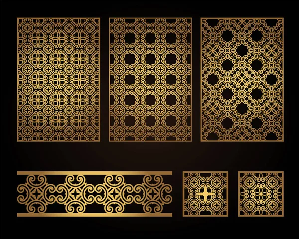 Un ensemble de panneaux décoratifs pour la découpe laser du bois. Motif pour créer des décorations intérieures, cloisons, murs, arrière-plans . — Image vectorielle