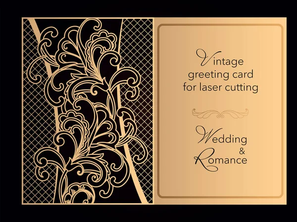 Laserschneiden durchbrochene Schablone. Hochzeitseinladung, Grußkarte, Deckel für ein romantisches Menü in einem Restaurant. zartes Muster mit Rundungen. Vektor. — Stockvektor