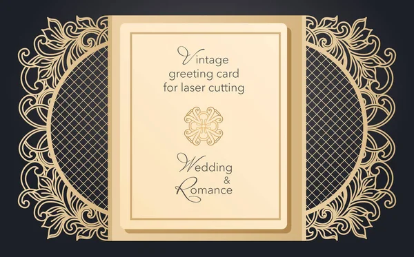 Składany z życzeniami brama do cięcia laserowego. Delikatny wzór na wesele, imprezę romantyczny. Rzeźbione projektowania dla menu, obejmuje, foldery do prezentacji. — Wektor stockowy