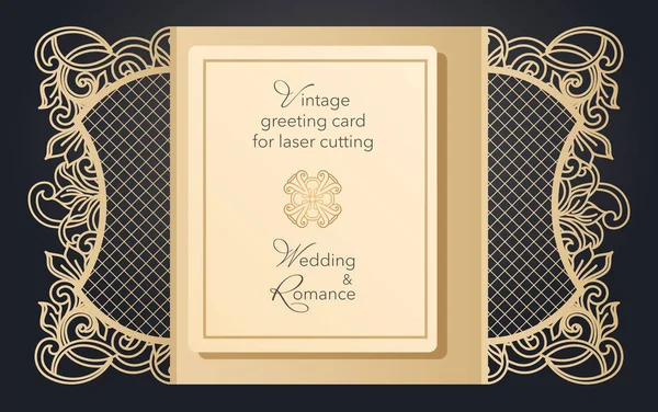 Faltbares Grußkartentor Zum Laserschneiden Zarte Muster Für Eine Hochzeit Eine — Stockvektor