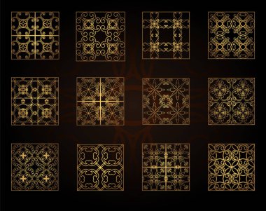 Lazer kesim için dekoratif desenler bir dizi. Metal, ahşap, kağıt, gravür, şablon için dikdörtgen geometrik desen ile. Vektör illüstrasyon tasarımı