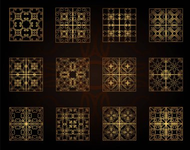 Lazer kesim için dekoratif desenler bir dizi. Metal, ahşap, kağıt, gravür, şablon için dikdörtgen geometrik desen ile. Vektör illüstrasyon tasarımı.