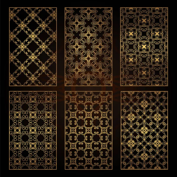 En uppsättning dekorativa mönster för laserskärning. A genom rektangulära geometriska mönster för metall, trä, papper, gravyr, stencil. Vektor illustration design. — Stock vektor