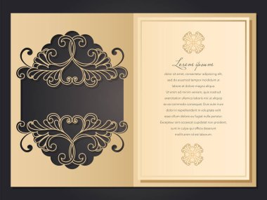 Lazer kesim için desenli şablon. Ajur yerleşimini şenlikli bir zarf, metninizi, bir etiket, bir notta çiçekler için bir kart. Düğün, romantik parti, Tarih, Hediyelik, tebrikler için paketi.