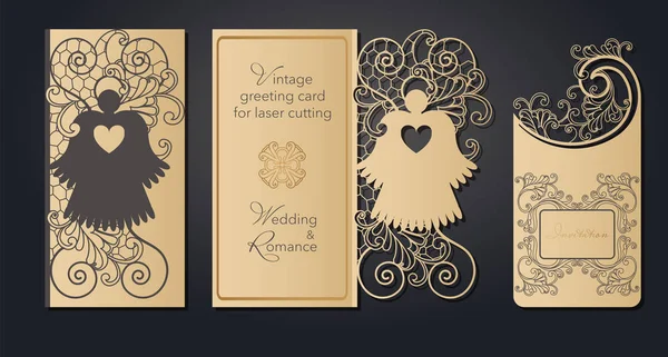 Πρότυπο ευχετήρια κάρτα για την κοπή με laser. Διάτρητο κοπεί από το χαρτί, χαρτόνι για γάμο, Πάσχα, γενέθλια. Άνοιξη μοτίβο για ένα δώρο, ρομαντικό πάρτι. — Διανυσματικό Αρχείο
