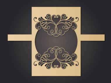 Lazer kesim için desenli şablon. Ajur yerleşimini şenlikli bir zarf, metninizi, bir etiket, bir notta çiçekler için bir kart. Düğün, romantik parti, Tarih, Hediyelik, tebrikler için paketi.