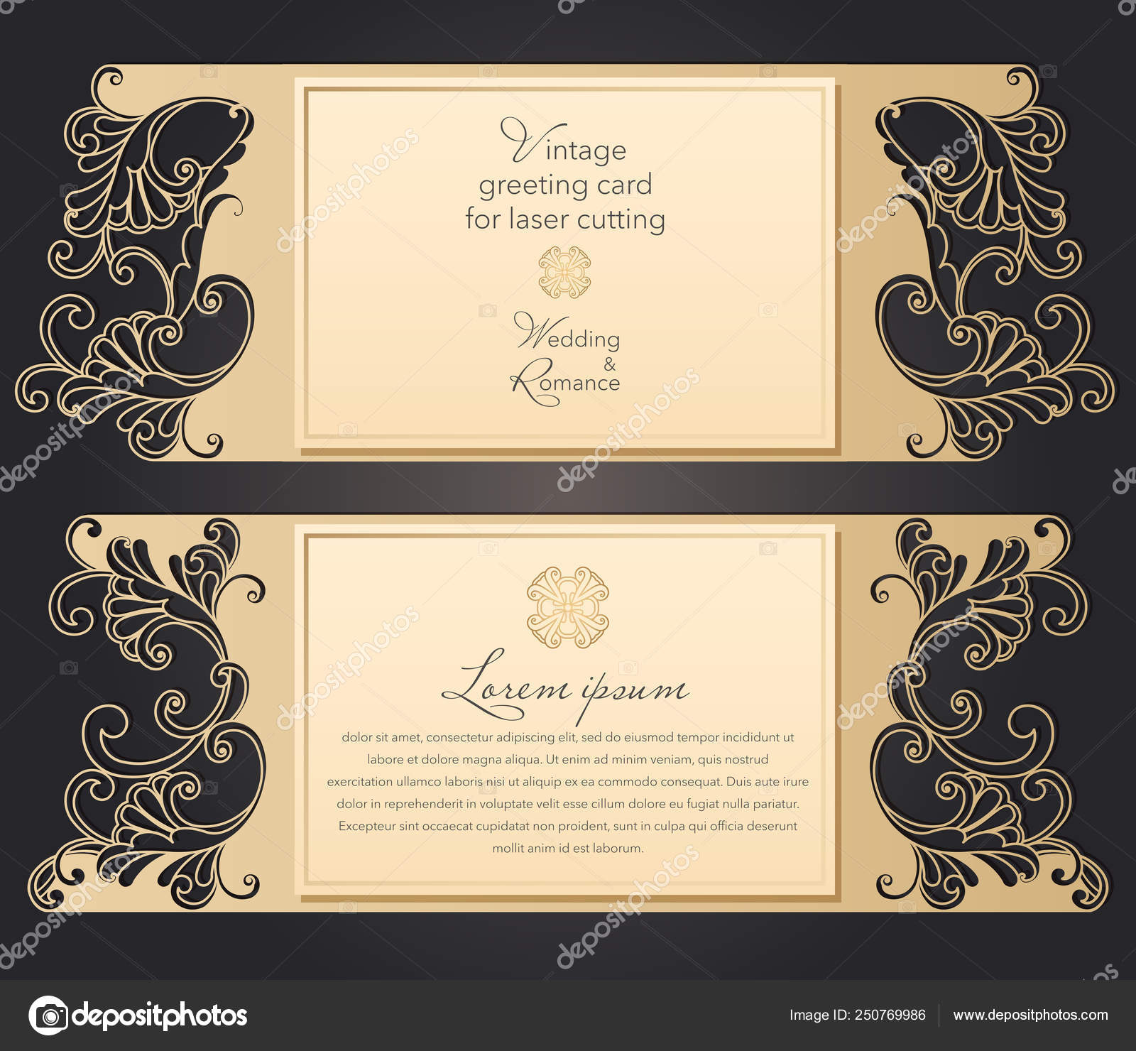 Laser cut wedding invitation template with lace pattern in vintage style.  Envelope with ornate abstract ornament for greeting card. Openwork vector  silhouette. Stock Vector by ©DVostok 250769986, image size:1600x1480