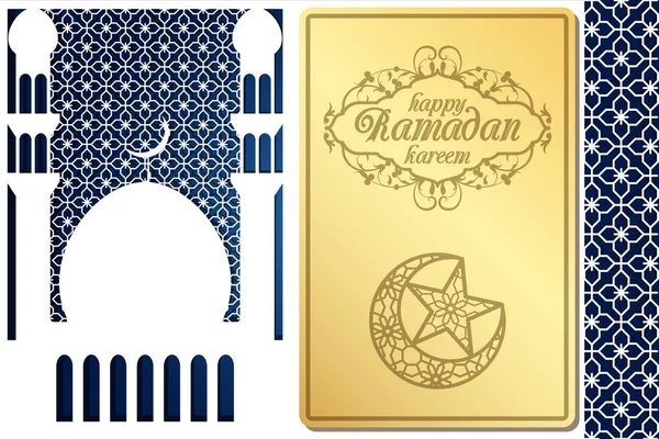 Arabski styl karty okolicznościowe do cięcia laserowego. Obraz dla tradycyjnych islamskich wakacje Ramadan Kareem, Bayram uraza, Eid Mubarak. Geometryczny ornament i symbole kultury muzułmańskiej. — Wektor stockowy