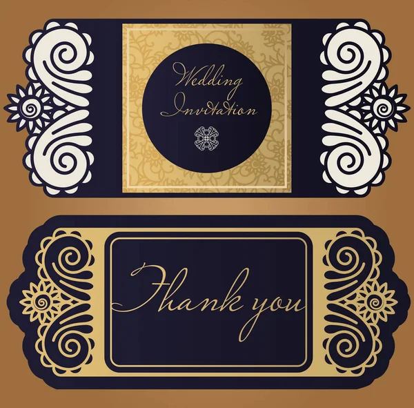 Papel de corte a laser para casamentos. Modelo de convite, salve a data, um cartão de casamento personalizado com um padrão floral em estilo vintage. Envelope com ornamento abstrato ornamentado para cartões de felicitações. Openwor —  Vetores de Stock