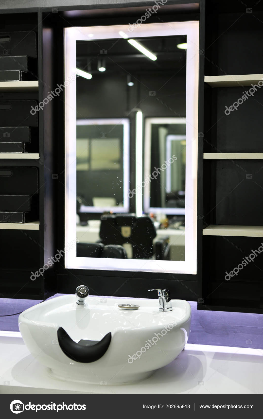 Hair Wash Sink Front Mirror Hair Salon Stock Photo