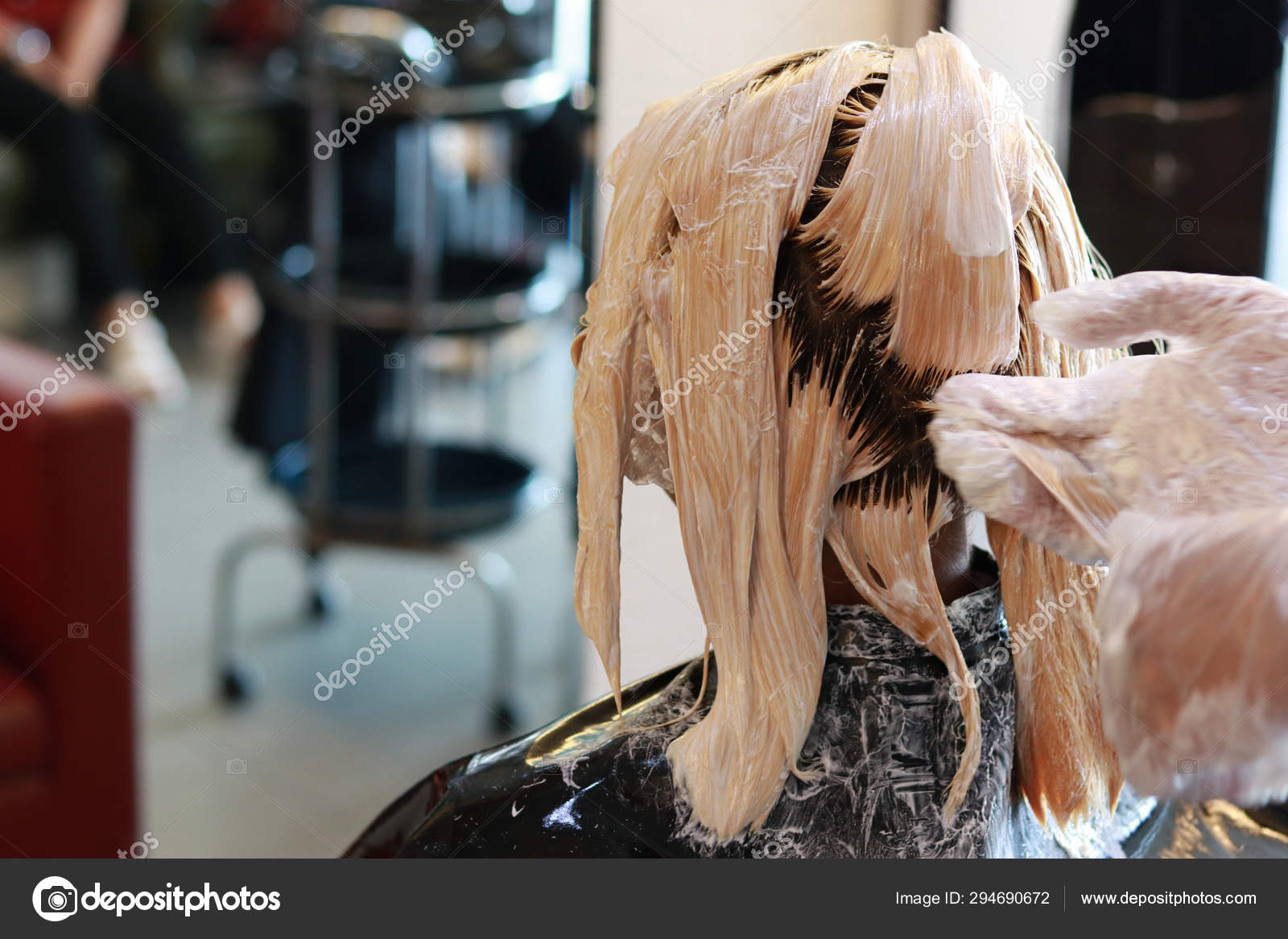 Hair Bleaching In Back View Horizontal Stock Photo