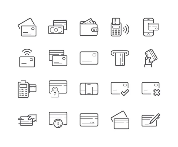 Minimalny Zestaw Karty Kredytowej Linii Ikona Edytowalne Obrysu — Wektor stockowy