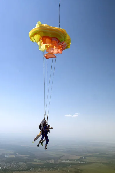 Skydiving Tandem Terbang Tinggi Langit — Stok Foto