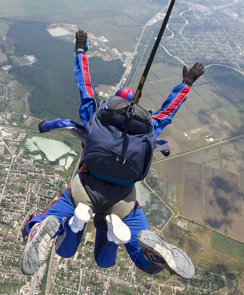 Parachutespringen Tandem Vliegen Hoog Lucht — Stockfoto