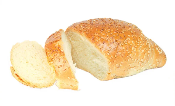 Appetizing Baked Golden Sesame Seed Bun Isolated White Background — Stock Photo, Image