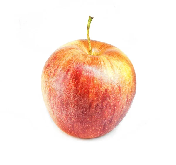 Całe Dojrzałe Jabłko Czerwonymi Zielonymi Paskami Białym Tle — Zdjęcie stockowe