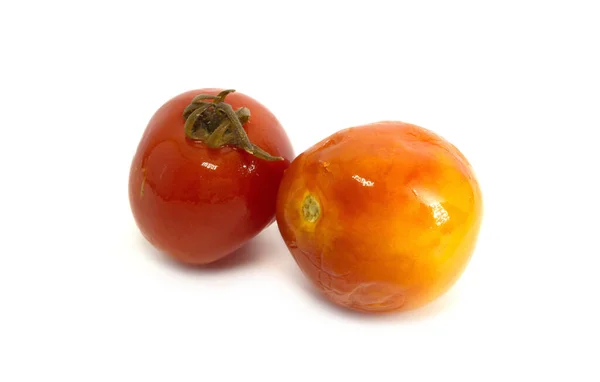 Dos Tomates Salados Rojos Brillantes Con Cola Aislada Sobre Fondo —  Fotos de Stock