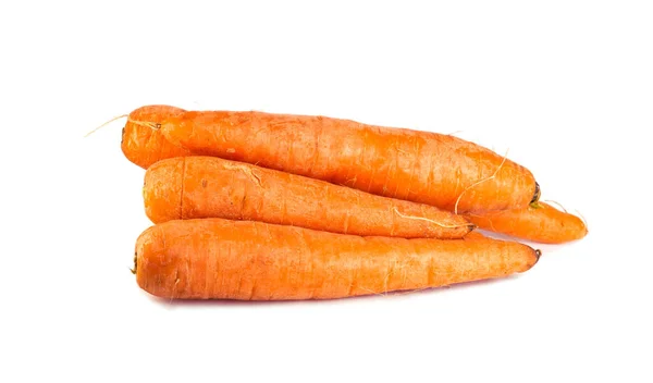 Few Orange Raw Washed Carrots Isolated White Background — Stock Photo, Image