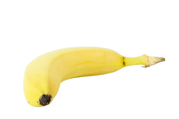 Μία Ώριμη Κίτρινη Μπανάνα Απομονωμένη Λευκό Φόντο — Φωτογραφία Αρχείου