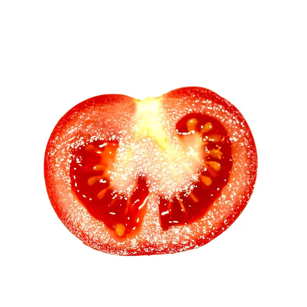 Eine Rot Glänzende Saftige Tomatenhälfte Isoliert Auf Weißem Hintergrund — Stockfoto