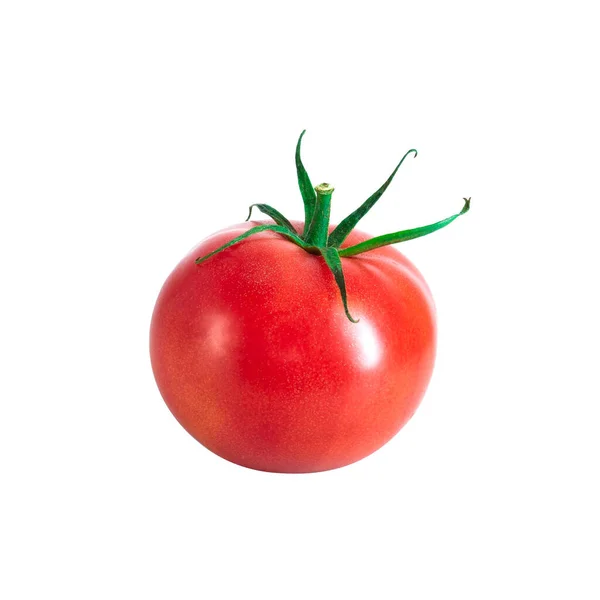 Pomodoro Rosso Vivo Maturo Con Coda Verde Isolato Sfondo Bianco — Foto Stock