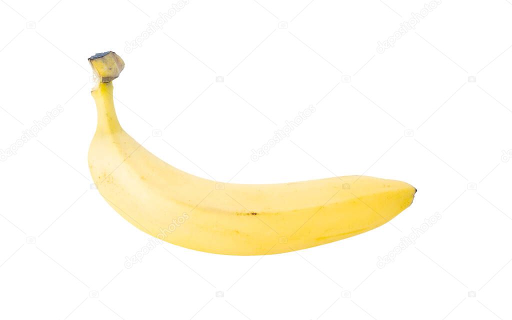 One ripe yellow banana isolated on white background