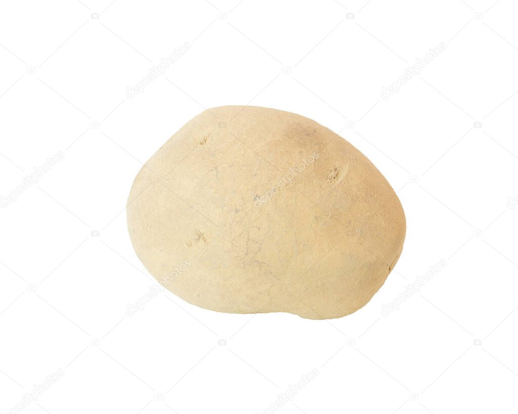 One brown raw unpeeled potato isolated on white background