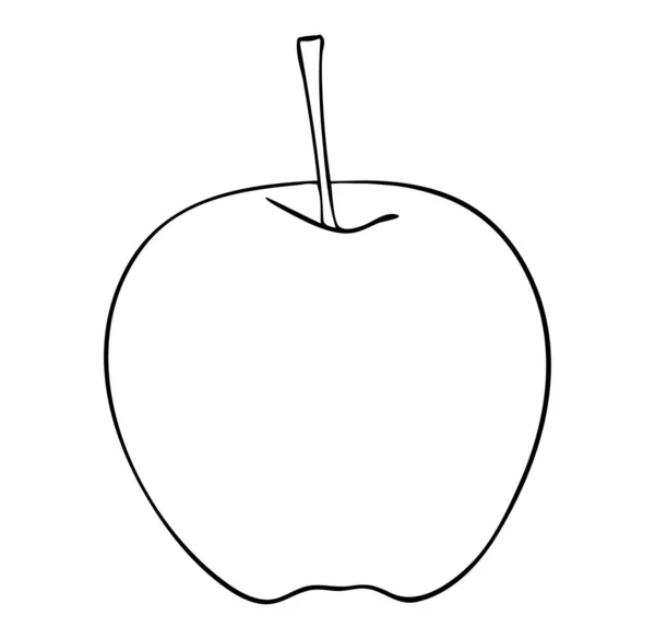 Vector Illustratie Geïsoleerde Appel Vrucht Met Een Staart Zwart Wit — Stockvector