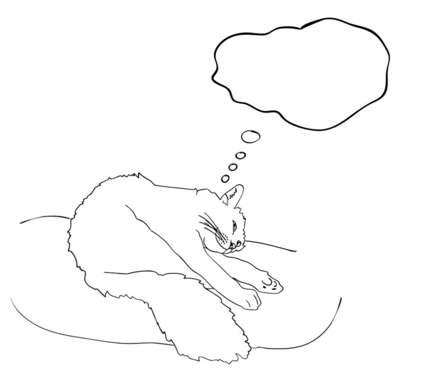 Vektor Illustration Isoliert Lächelnd Tagträumend Von Etwas Glücklicher Katze Traumwolke — Stockvektor