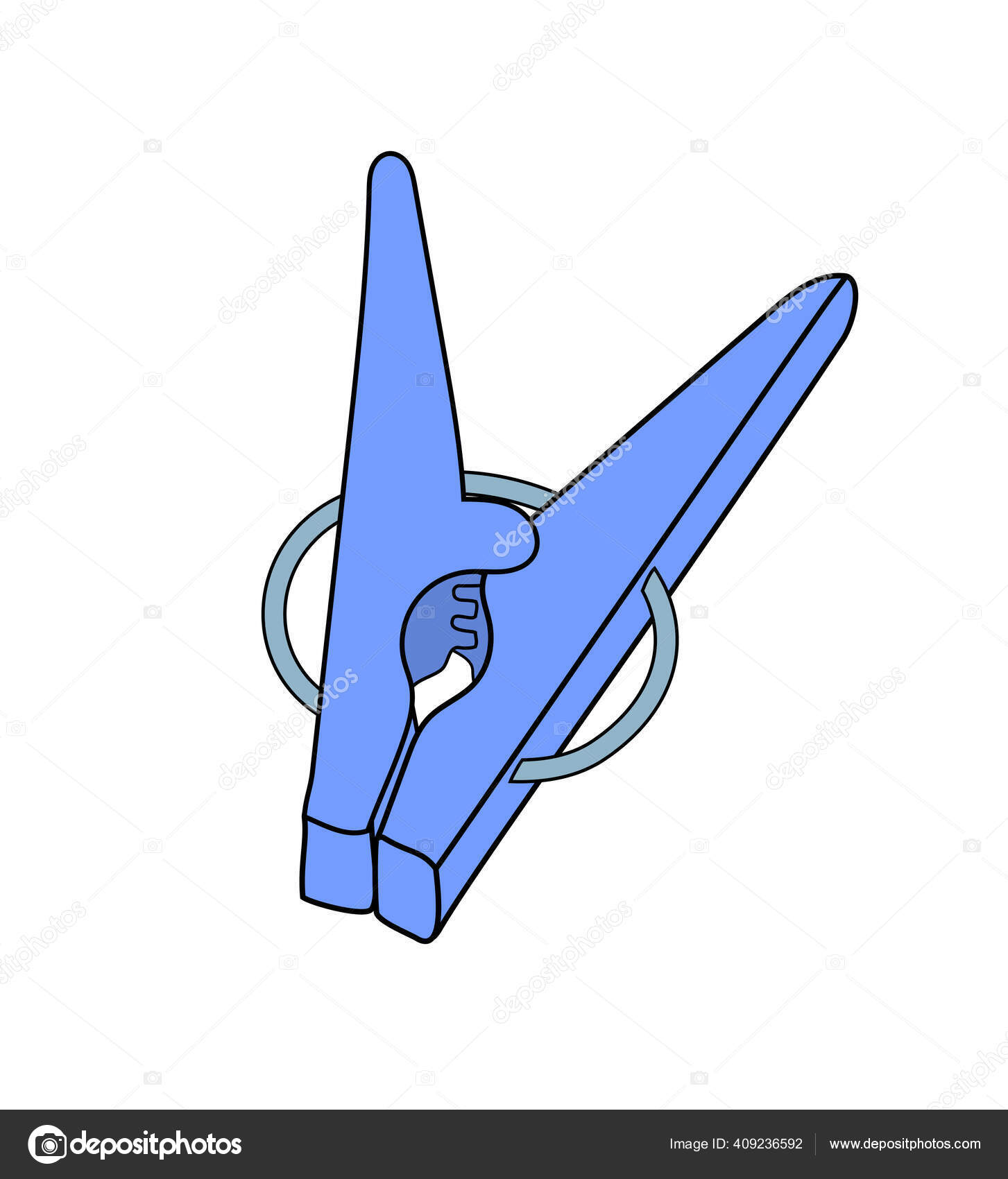 Vector Illustration Isolated Blue Clothes Pin Outline Hand Painted
