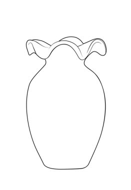 Vektör illüstrasyonu, siyah ve beyaz renkli çiçekler için izole vazo, ana hatlarıyla el çizimi.