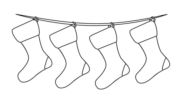 Vektorová Ilustrace Čtyř Prázdných Vánočních Ponožek Černobílých Barvách — Stockový vektor