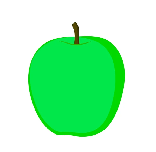 Ilustracja Wektora Kreskówka Jasne Zielone Jabłko Brązowym Ogonem Izolowane Białym — Wektor stockowy