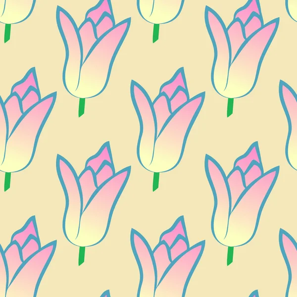 Illustration Vectorielle Motif Floral Sans Couture Brillant Belles Fleurs Tulipe — Image vectorielle