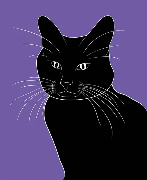 Ilustración Vectorial Hermoso Retrato Doméstico Gato Negro Sobre Fondo Púrpura — Vector de stock