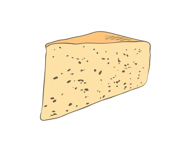 Ilustración Vectorial Pedazo Queso Aislado Triangularmente Cortado Amarillo Con Pequeños — Archivo Imágenes Vectoriales