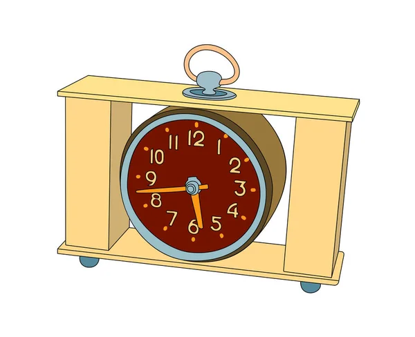 Ilustração Vetorial Desenhos Animados Isolados Vintage Desktop Relógio Quadrado Esboço — Vetor de Stock