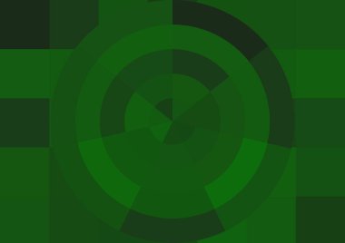 Büyük yeşil renk kare pikselleri ve daireleri olan soyut dekoratif arkaplan