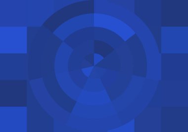 Büyük mavi renk kare pikselleri ve daireleri olan soyut dekoratif arkaplan