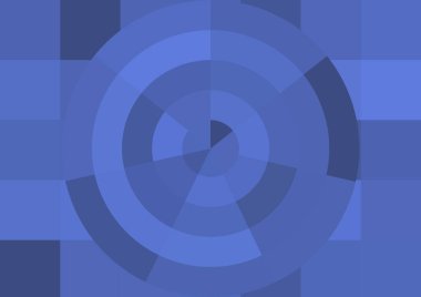 Büyük mavi renk kare pikselleri ve daireleri olan soyut dekoratif arkaplan