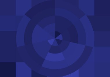 Büyük mavi renk kare pikselleri ve daireleri olan soyut dekoratif arkaplan