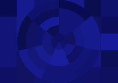 Büyük mavi renk kare pikselleri ve daireleri olan soyut dekoratif arkaplan